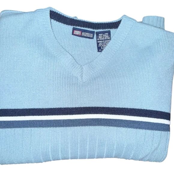 Men’s Vintage Large v-neck Faded Glory striped Fall Winter sweater - Picture 2 of 6